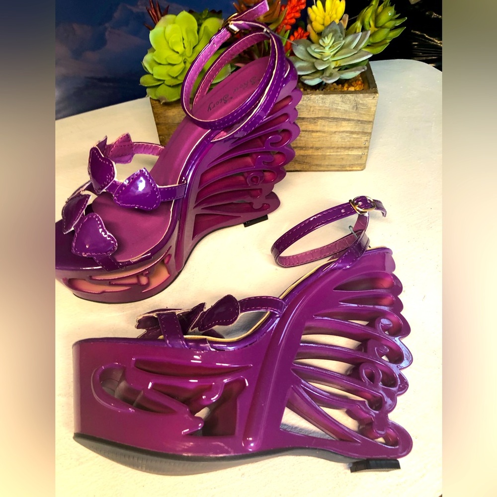 Purple Butterfly and Hearts platform heels- Show stoppers